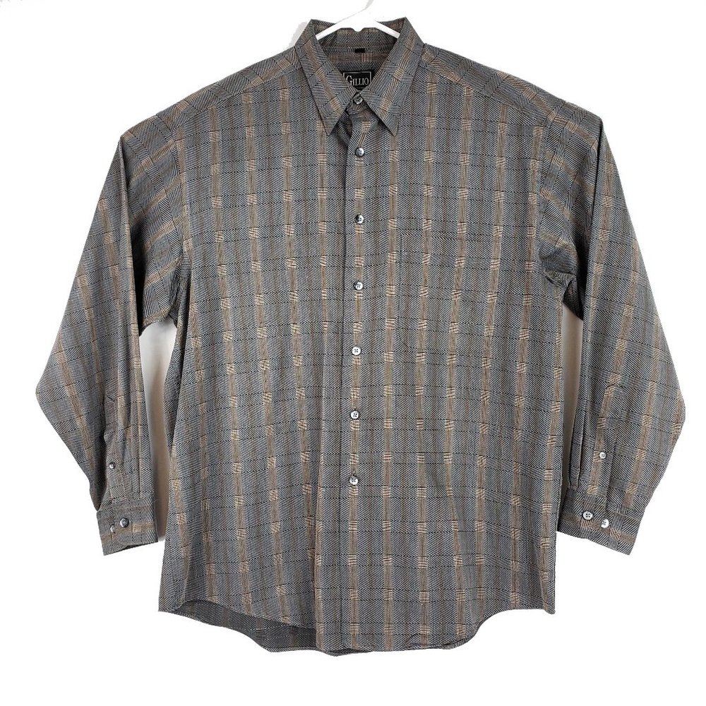 GILLIO L Slate Herringbone Long Sleeve Shirt EUC
